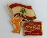 Vintage Coca-Cola Olympic Tiger Holding Lebanon Flag Lapel Hat Pin - $15.04