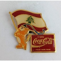 Vintage Coca-Cola Olympic Tiger Holding Lebanon Flag Lapel Hat Pin - £12.00 GBP