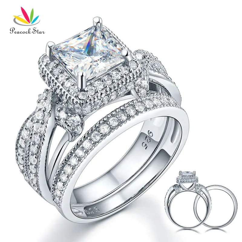 Peacock Star Solid 925 Sterling Silver Wedding Anniversary Engagement Ring Set V - £46.00 GBP
