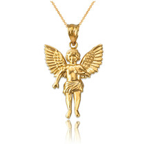14K Yellow Gold Cherub Guardian Angel Small Pendant Necklace - £155.74 GBP+