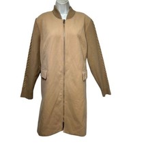 Chicos Size 3 Tan Beige wool Long coat knit sleeves Jacket Chico’s - $44.54