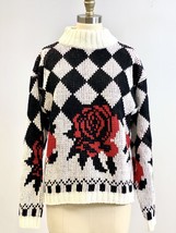 VTG Ultra 80s Womens M Carriage Court Harlequin Roses Sweater Chunky Acr... - $105.38