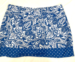 Susan Graver Blue and White Floral and Polka Dot Lined Knit Pencil Skirt... - £18.69 GBP