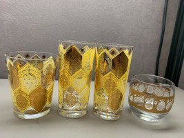 Vintage Cera Ned Harris MCM Lot of 4 Pineapple Cocktail Tall Whiskey  Glasses - £36.97 GBP
