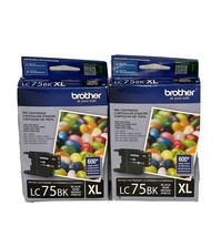 Lot Of 2 Brother LC75BK XL Black Genuine High Yield 600* Ink Cartridge Exp 2016 - £14.69 GBP