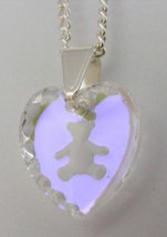 Teddy Bear Heart Crystal Pendant on silver plated chain - £12.25 GBP