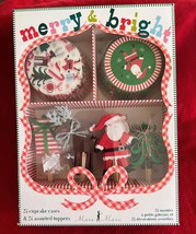 Merry Bright 24 Cupcake Paper Liners &amp; 24 Assorted Toppers Santa Trees Deer - $8.90