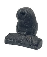 A Wolf Original Owl on Log Black Soapstone Carving Large Eyes Figurine C... - $30.78 CAD