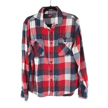 Arizona Jeans Mens Flannel Shirt Button Down Pockets Plaid Red White Blue L - £9.89 GBP