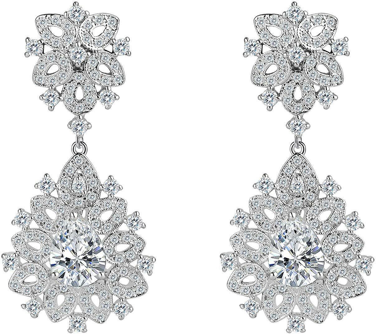 Primary image for Womens Cubic Zirconia Art Deco Vintage Flower Snowflake Wedding Stud Earrings