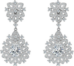 Womens Cubic Zirconia Art Deco Vintage Flower Snowflake Wedding Stud Earrings - £38.37 GBP