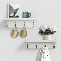 Set Of 2 Zgzd White Wall Mounted Coat Rack And Shelf Entryway Hanging Shelves - £35.24 GBP