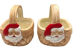 Set of 2 Santa Claus Mini Christmas Baskets Decor Ceramic 3.25 Inch Tall - £13.56 GBP