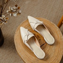 New Natural Genuine Leather Mules Shoes for Women Sweet Bow-tie Butterfly-knot B - £82.37 GBP
