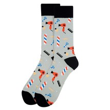 Parquet Men&#39;s Crew Novelty Socks Barber Shop Shoe Size 6-12.5 Gray Color... - £9.19 GBP