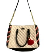 Betsey Johnson Crossbody Quilted Purse Handbag White Red Black Bag Gold ... - $553.89 MXN