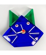 Murano Venezia Italy Art Glass Abstract Cat Face Clock Vetro Green Blue ... - $60.78