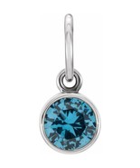 Genuine 14k White Gold 4mm Round Blue Zircon CZ Birthstone Bracelet Charm - $226.14 CAD