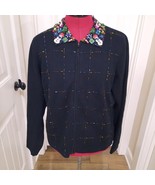 Marisa Christina Christmas sweater women sz LARGE L cardigan beaded coll... - £62.34 GBP