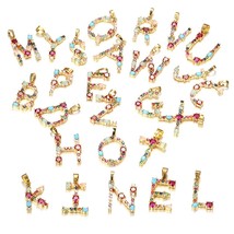 Hot A-Z Letter Colorful Zircon Charms Crystal Fashion Gold Color Big Pendants fo - £6.94 GBP