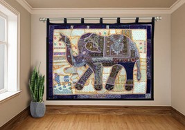 Vintage Large Curtain Elephant Wall Hanging Tribal Embroidery Patchwork Tapestry - £157.45 GBP