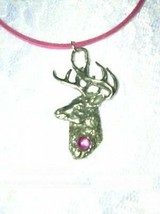 New Wildlife Animal Deer Buck Head W Pink Gem Pendant Matching 18&quot; Necklace - £6.75 GBP