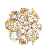 Vintage Signed Eisenberg Clear Crystal Brooch Gold Tone 1.5&quot; Round - £116.76 GBP