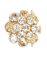 Vintage Signed Eisenberg Clear Crystal Brooch Gold Tone 1.5&quot; Round - £117.73 GBP