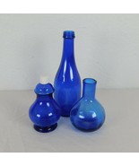Lot 3 Cobalt Blue Decor Glass 330ml Bottle Avon Perfume #14 Paneled Bud ... - $19.35