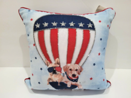 Patriotic 4th of July Dog Labrador French Bulldog Beaded Pillow Red Blue 12&quot;x12&quot; - £26.02 GBP