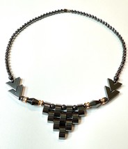 Vintage Natural Hematite Necklace Reversible Geometric 18” 49g Barrel Clasp - $644.81 MXN