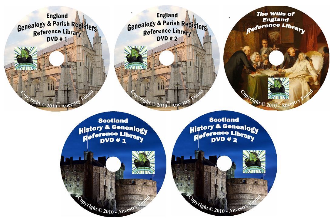 620 Books ENGLAND & SCOTLAND history & genealogy 5-DVDs