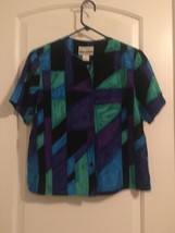 Vtg Joan Leslie Women&#39;s Geometric Print Short Sleeve Button Front Blouse... - $23.28