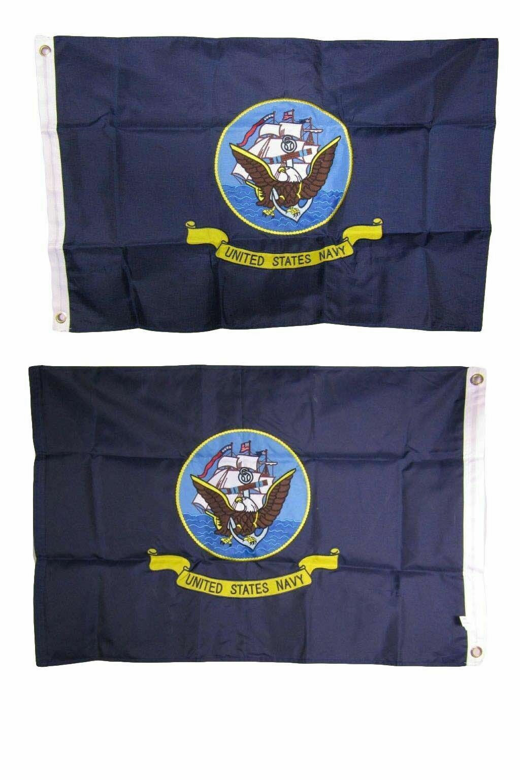 2x3 Embroidered U.S. Navy Ship Double Sided 210D Sewn Nylon Flag 2'x3' - $45.99