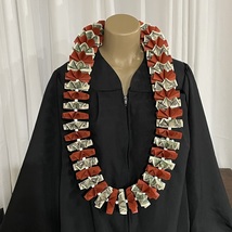 Graduation Money Lei 25 Crisp New Bills Folded Burnt Orange Card stock W/Beads - £71.85 GBP