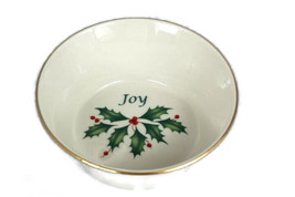 Lenox Dimension Collection Holiday Holly Berries Round Dish Joy Gold Trim 4.5&quot; - £15.57 GBP