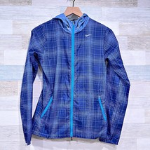 Nike Phenom Vapor Plaid Running Jacket Blue Hooded Mesh Vent Lined Women... - $29.69