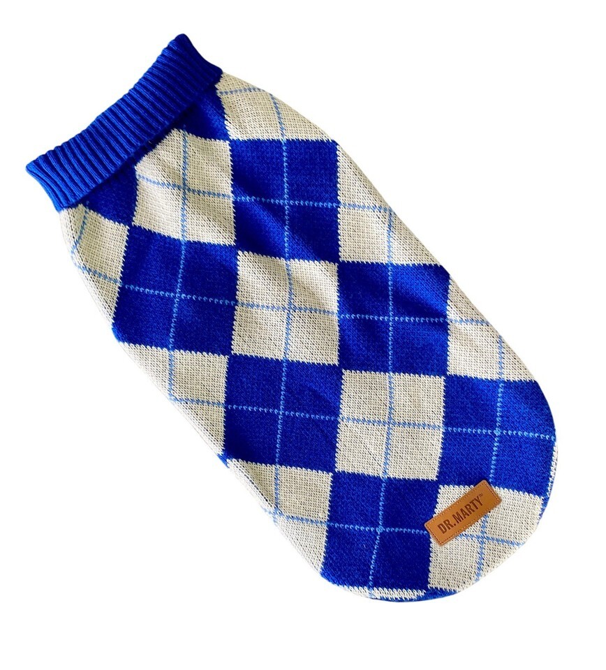 Argyle Doggy Sweater for Large  Dog Blue White Acrylic Machine Wash Soft... - $11.88