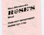 Max Birnbach&#39;s Rose&#39;s West Restaurant 1986 Portland Oregon  - $17.82