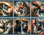 24&quot; X 44&quot; Panel Wilderness Song 8.75&quot; Squares Animals Cotton Fabric D473.54 - $10.63