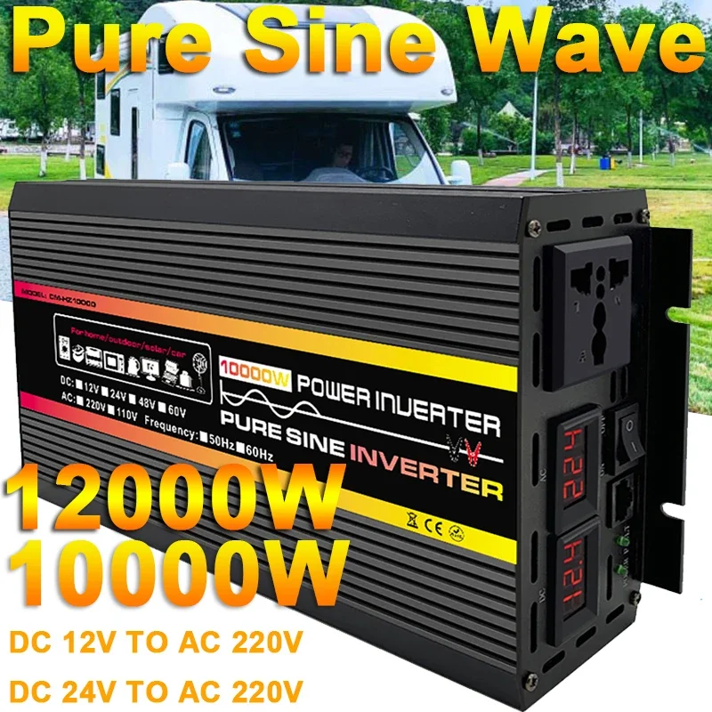 12000W Pure Sine Wave Power Inverter DC 12V 24V To AC 220V Converter Inverter - £148.60 GBP+