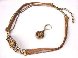 Brown Leather Necklace Matching Earings  Free Shipping Fashion Jewelery - $12.37