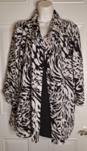 JMS Just My Size Black White Button-Down Faux Tank Roll Tab Sleeve Tunic Top 3X - £7.60 GBP