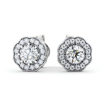 Halo Round Lab Grown Diamond Earrings 14K White Gold - £687.83 GBP