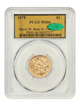 1878 $3 PCGS/CAC MS66 ex: Bass Collection - £26,720.49 GBP