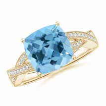 ANGARA Solitaire Cushion Swiss Blue Topaz Criss Cross Ring with Diamonds - £600.07 GBP