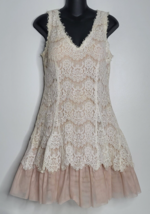 Betsy &amp; Adam Dress Womens 8 Crochet Lace Tulle Ivory Pink Sleeveless Vintage - £31.45 GBP
