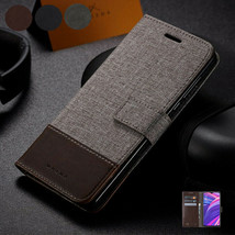 For Oppo A5 2020 A9 2020 Luxury Case Canvas Flip Leather Wallet Card Clots Cover - £50.87 GBP