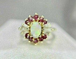 3Ct Oval Cut Lab Created Fire Opal Women&#39;s Wedding Ring 14K Yellow Gold ... - $195.99