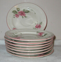 Set of 8 Gibson Housewares China Saucer Plate Pink Roses &amp; Trim - £19.90 GBP